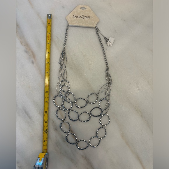 Silver necklace NWT. Three linked strands.  Adjustable length. Erica Lyons - Picture 2 of 4